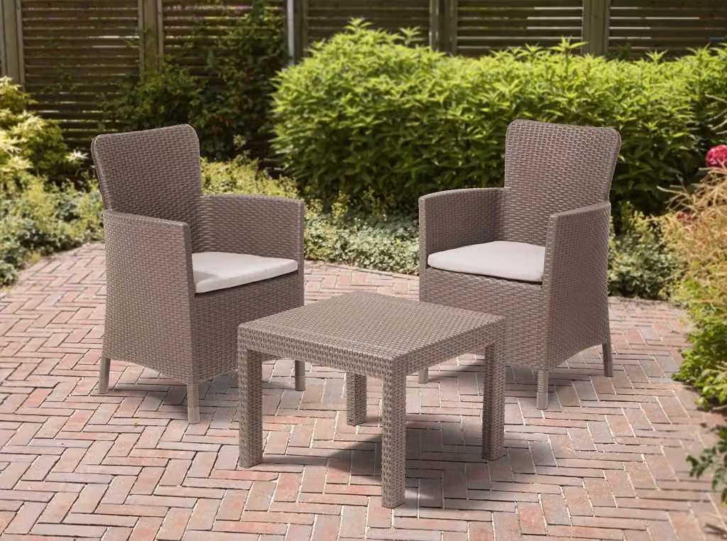 Set da giardino Keter in rattan sintetico con cuscini beige per esterno e balcone – 2