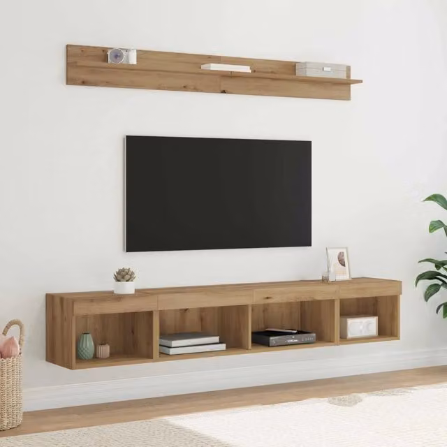 Set di Mobiletto da TV a Parete 5 pz-Credenza per TV sospesa Rovere artigianale