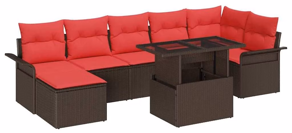 Set Divano da Giardino con cuscino 8 pcs Marrone polyrattan