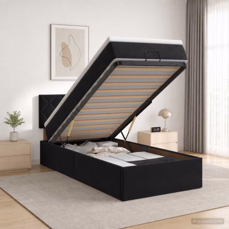 Letto ottomano con materasso vidaXL in velluto nero L 80 cm x P 200 cm