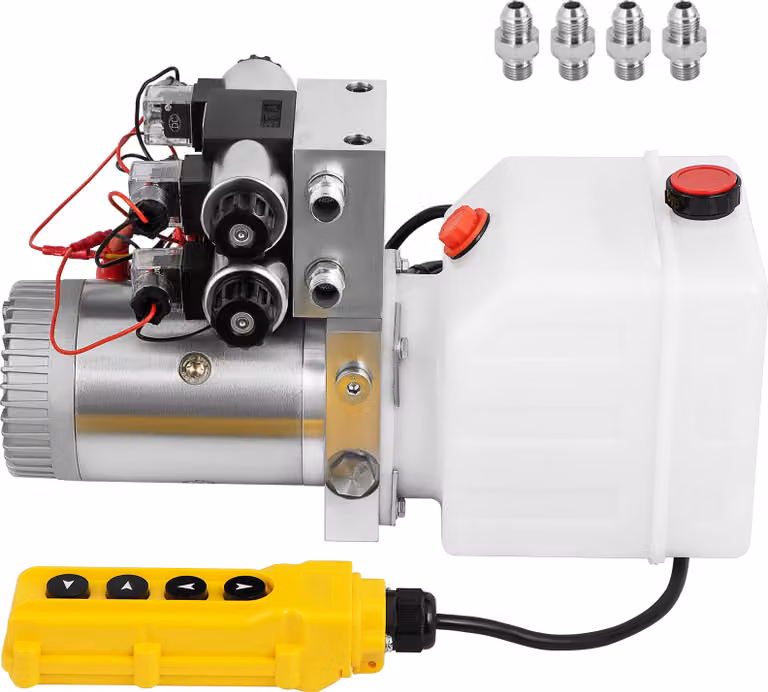 Pompa idraulica SucceBuy, gruppo idraulico a doppio effetto, 12 V CC, gruppo idraulico a doppio solenoide, serbatoio da 4,5 l, per rimorchi ribaltabili e sollevatori per auto