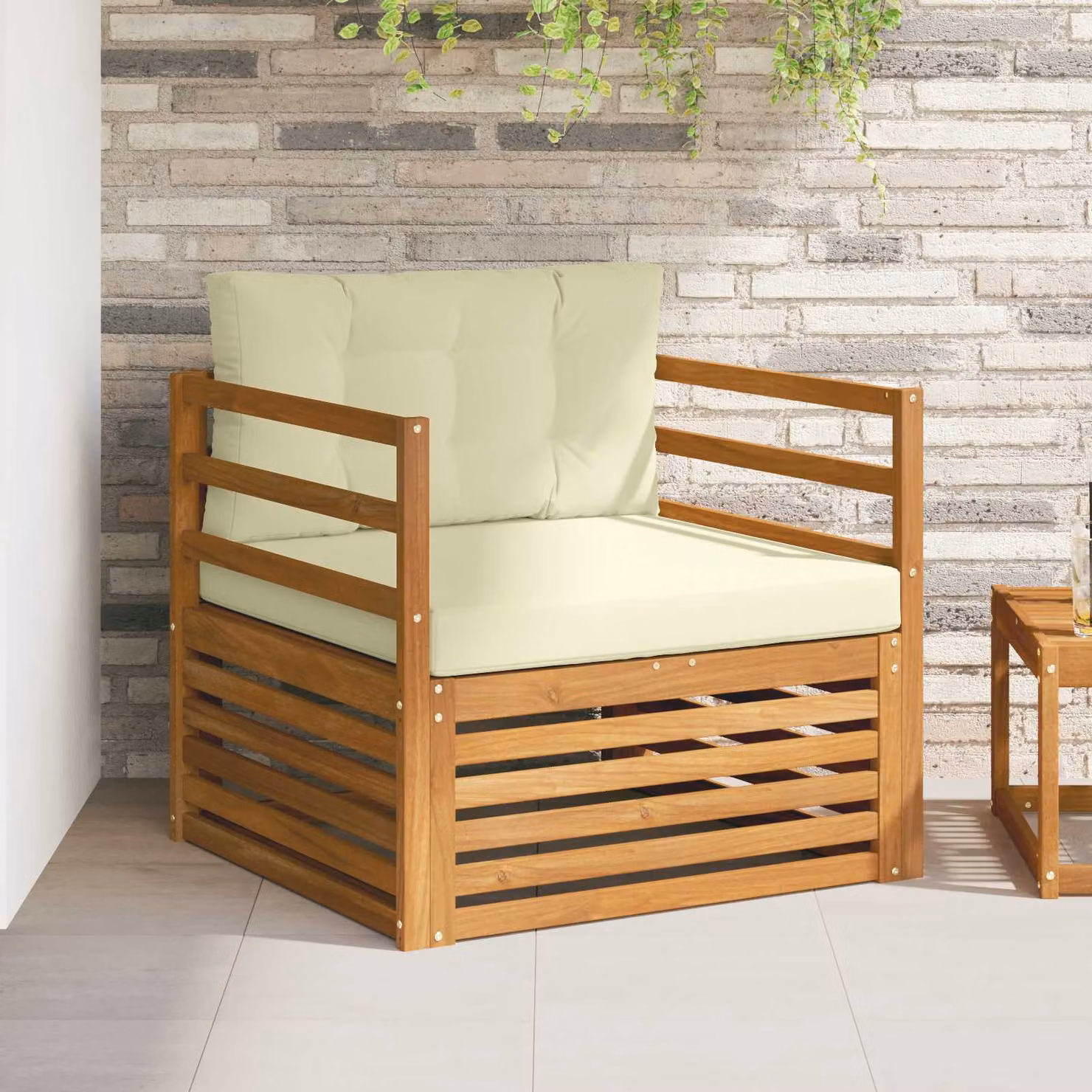 vidaXL Divano da esterno moderno in legno di acacia massello e poliestere, beige e marrone
