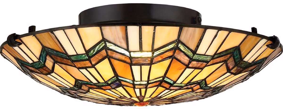 Casa Padrino Lampada da soffitto Tiffany Multicolore Ø 42,1 x H. 13,5 cm - Lampada Tiffany rotonda con paralume in vetro fatto a mano