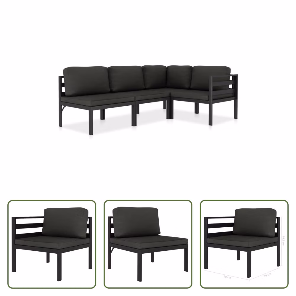 The Living Store Set salotto da giardino 4 pezzi con cuscini alluminio antracite