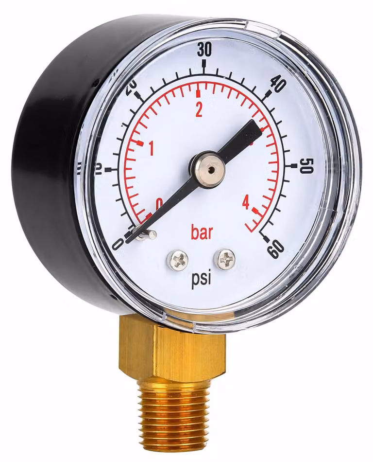 Manometro, meccanico, a doppia scala, con attacco 1/8" BSPT, range 0-60 psi / 0-4 bar