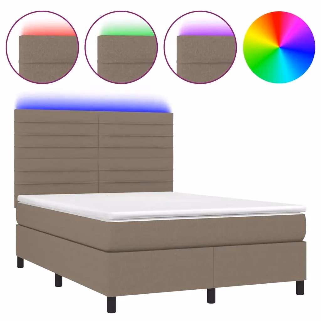 Letto a molle con materasso vidaXL in tessuto beige con illuminazione LED e porta USB L/P/H: 140 x 190 cm – 2