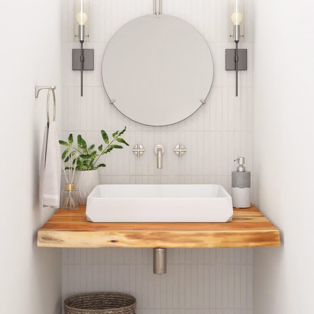 Piano Bagno Rettangolare vidaXL in Legno Massello di Acacia Marrone L: 70 cm, P: 60 cm, H: 2,5 cm