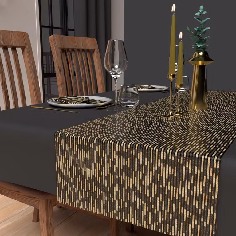 Tovaglia decorativa, stampata con motivi festivi, 40 x 180 cm, colore oro e nero