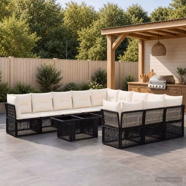 Set Divano da Giardino 12 pz Nero polyrattan 3436549