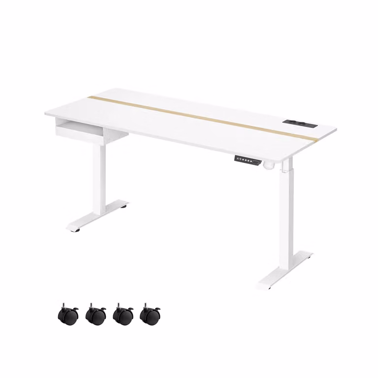 Scrivania Regolabile in Altezza, Bianco Nuvola + Rovere Natura / 70 x 160 x (72-120) cm
