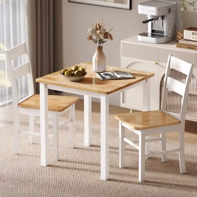 Set di sedie da cucina in legno di caucciù WISHDOR stile scandinavo, bianco e marrone