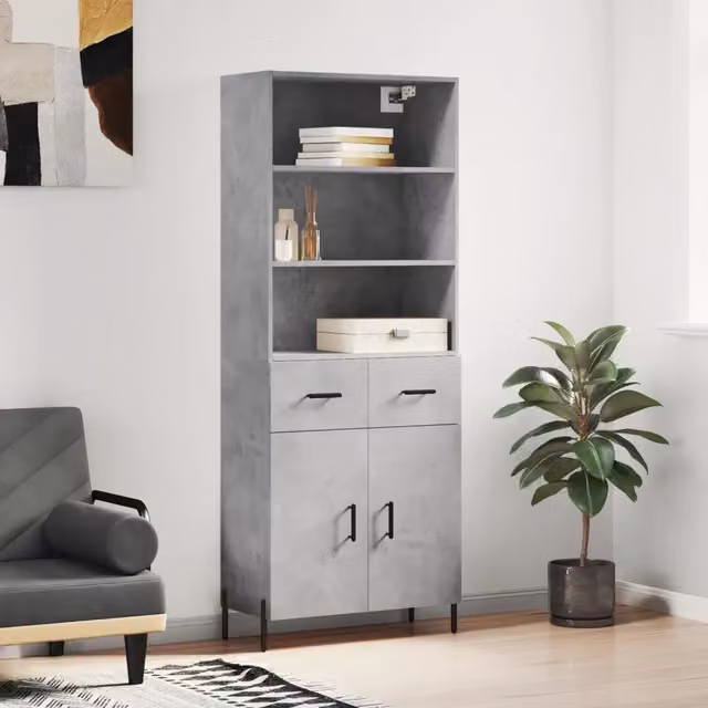 Credenza-Buffet-Armadio da cucina Grigio Cemento 69,5x34x180 cm in Legno Multistrato 480417