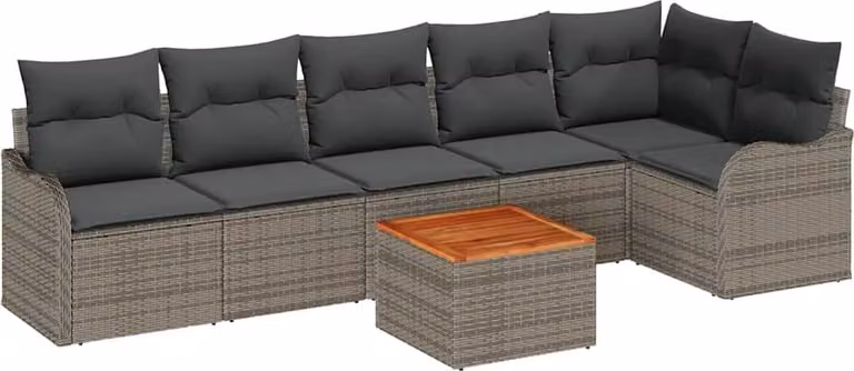 Set Divano da Giardino 7 pcs Grigio polyrattan