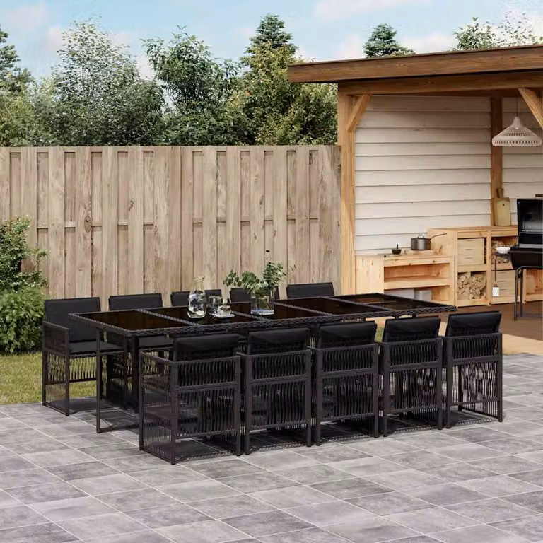 vidaXL Set da Pranzo da Giardino 11 pz in Polyrattan Nero con Piano in Vetro
