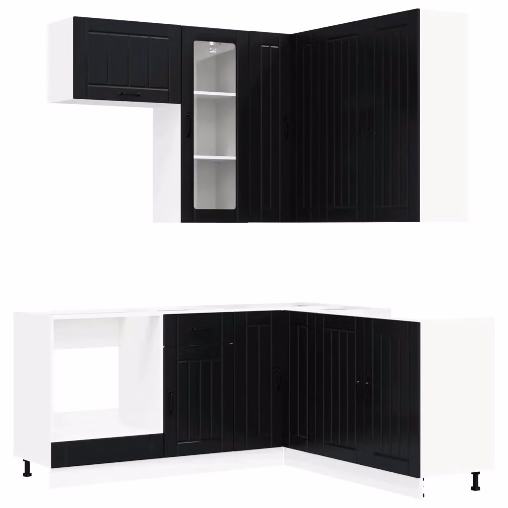 Unità Cucina vidaXL LUCCA 8 pz Nero con Ante in Vetro e Design Minimalista in MDF – 2