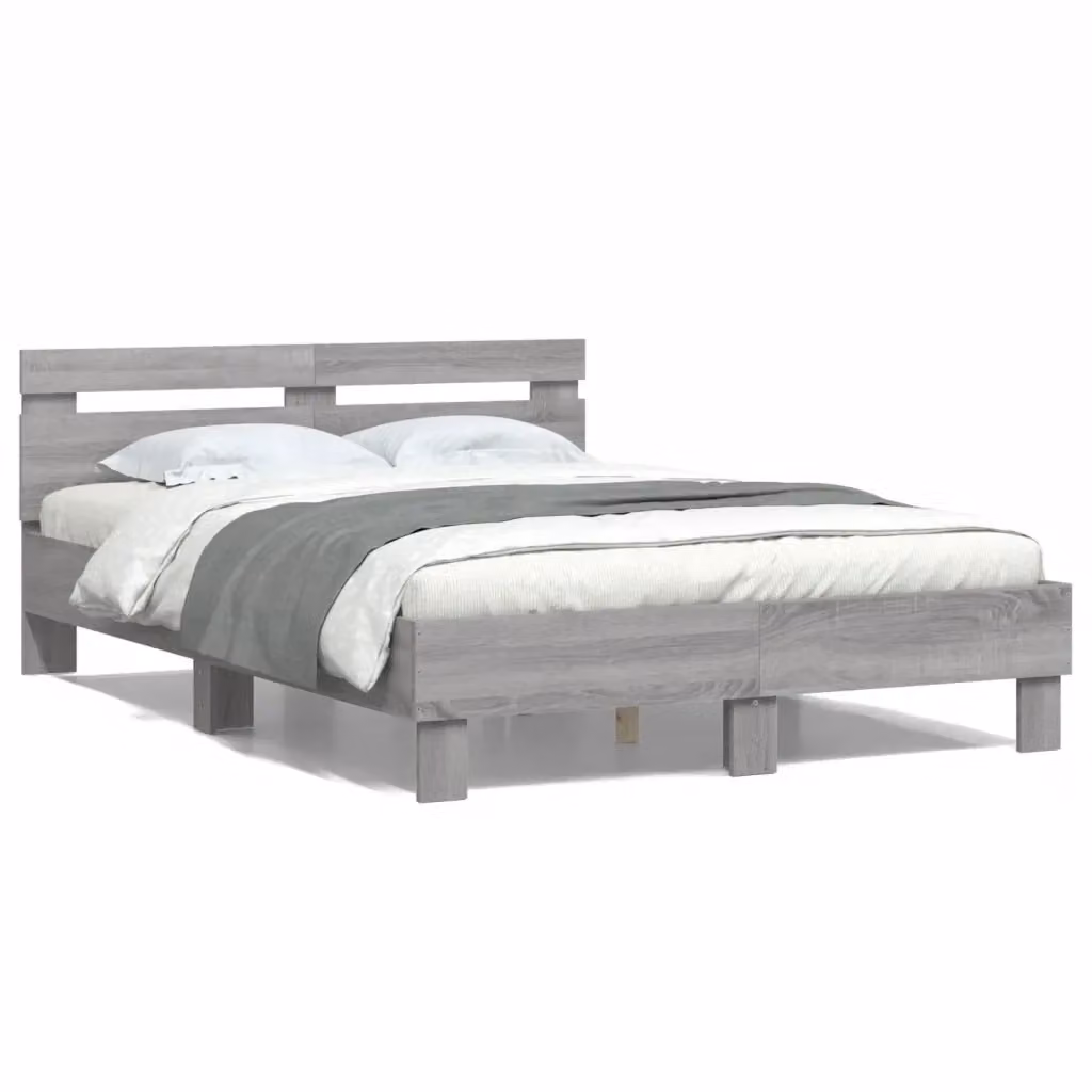 vidaXL Giroletto con Testiera in Legno Multistrato Grigio Sonoma L: 140 cm, P: 193 cm, H: 70 cm – 2
