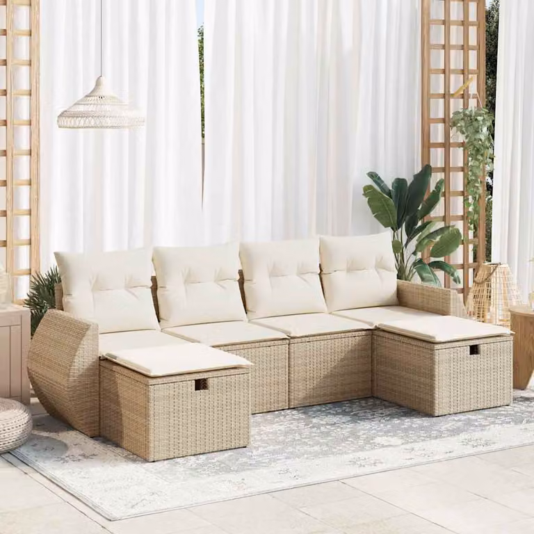 Set Divano da Giardino vidaXL a Forma di L composto da 6 Pezzi con Cuscini Beige e Struttura in Metallo