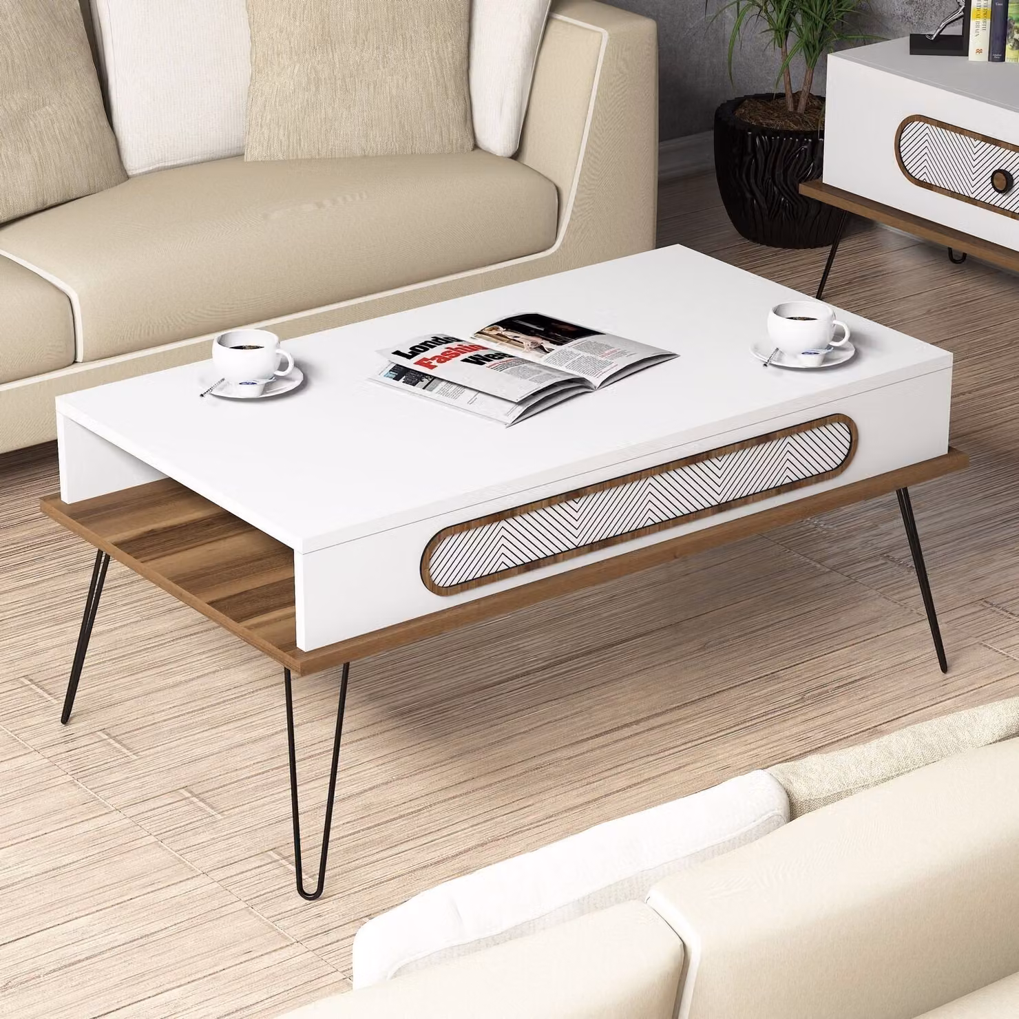 Skye Decor, Ekol - Bianco, Tavolini da salotto, Bianco, 105 x 45,8 x 56 cm