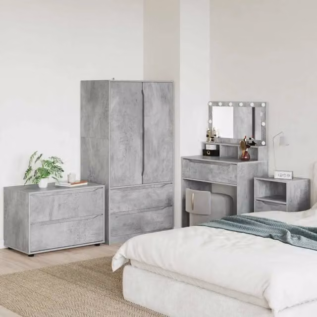 Armadio vidaXL in MDF Grigio con cassetti interni e ante a battente L: 80 cm, P: 48 cm, H: 57 cm