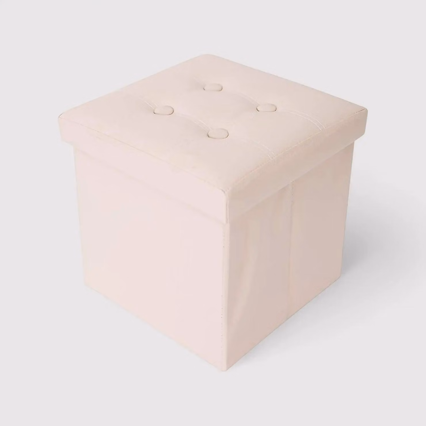 Kerria - Pouf beige ecopelle a cubo con contenitore
