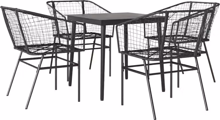 Set Mobili da Pranzo per Giardino 5 pz Nero Polyrattan Vetro