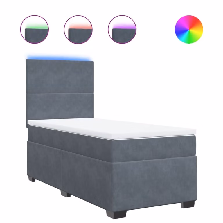 Giroletto a Molle con Materasso Grigio Scuro 90x200 cm Velluto