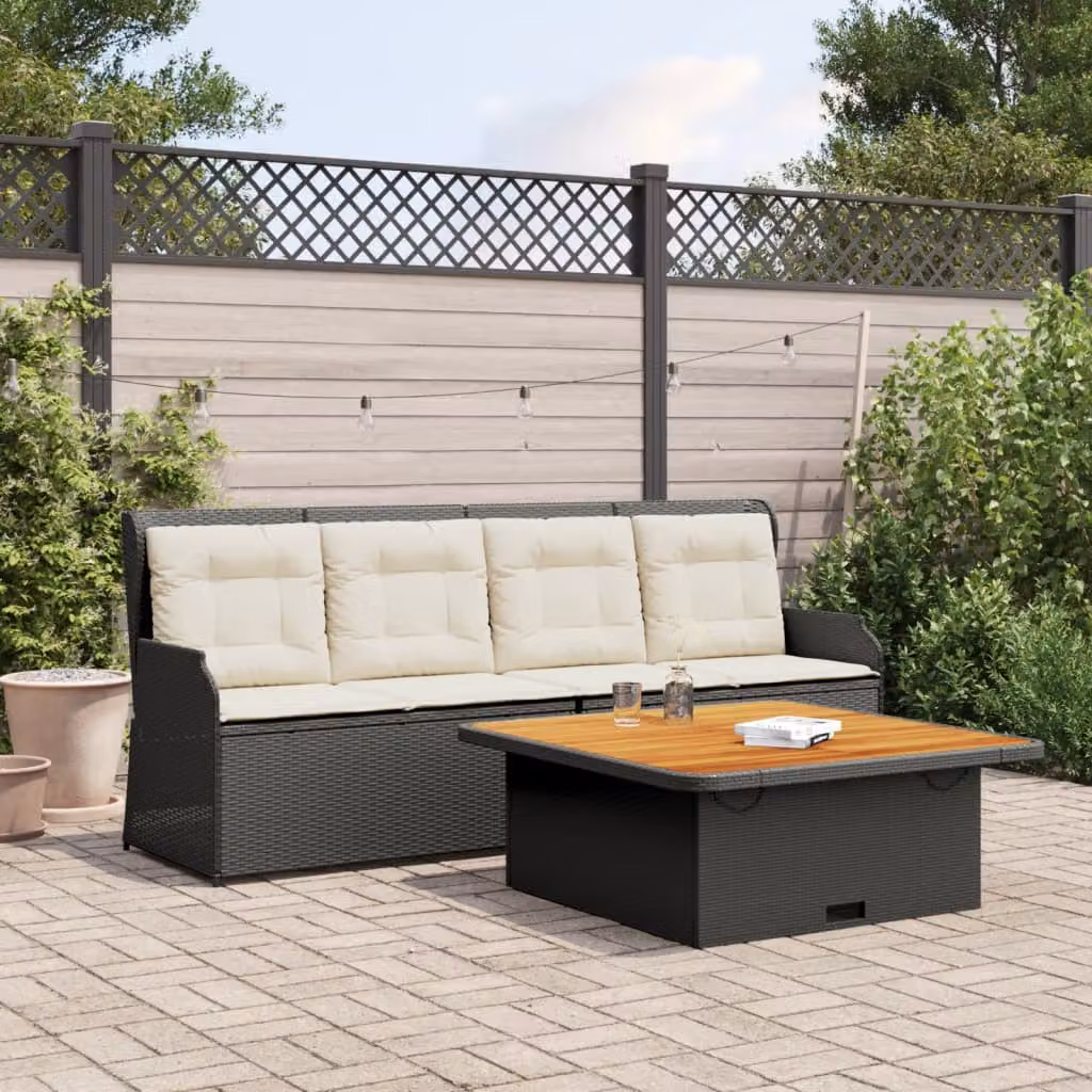 vidaXL Set Divani da Giardino 3 pz con Tavolino e Cuscini in Polyrattan e Acciaio Nero – 1
