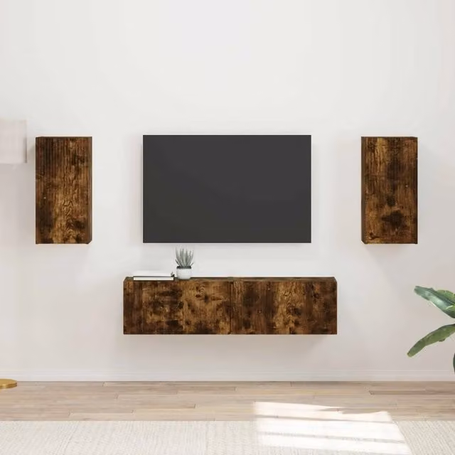 Set mobile TV 4 pz Rovere Fumo Legno ingegnerizzato 3409155