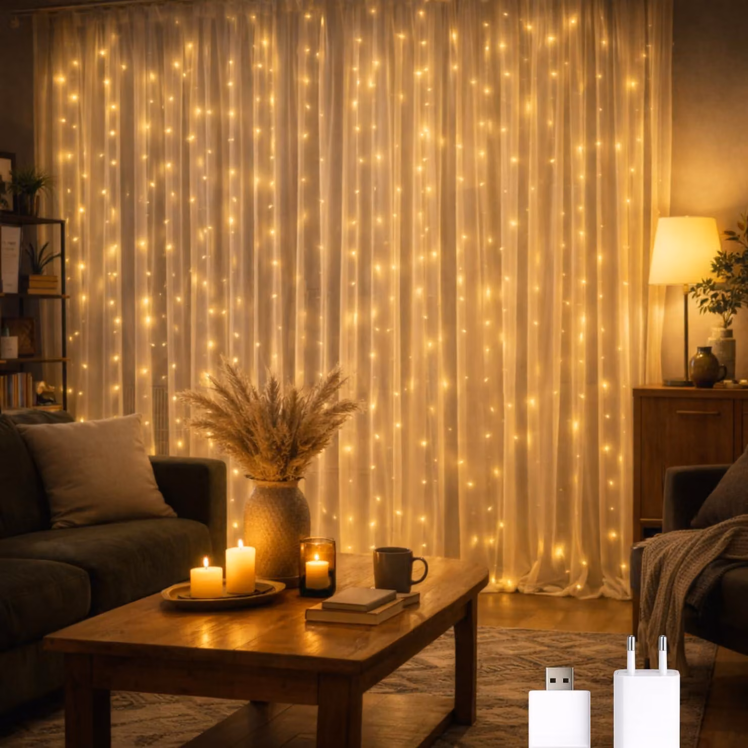 Tenda luminosa a LED per esterni, 3 x 2 metri, luce bianco caldo, 2700 K, grado di protezione IP65, alimentazione USB