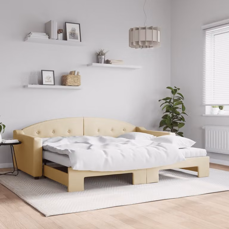 vidaXL Divano Letto Estraibile con Cassetto in Tessuto Beige L/P/H: 223 x 90 x 75 cm