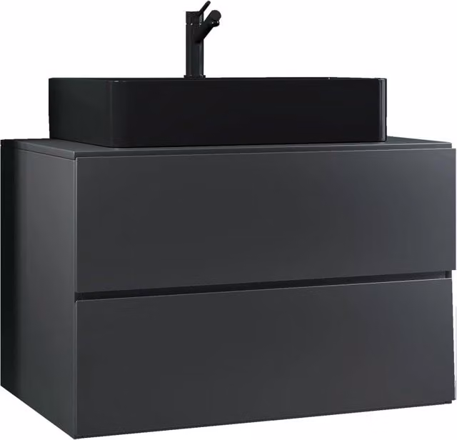Luce di Ezooza Set Bagno 2 Pezzi Mobile Extra Large con 2 cassetti e Lavabo sospesi, Antracite , lavabo Nero
