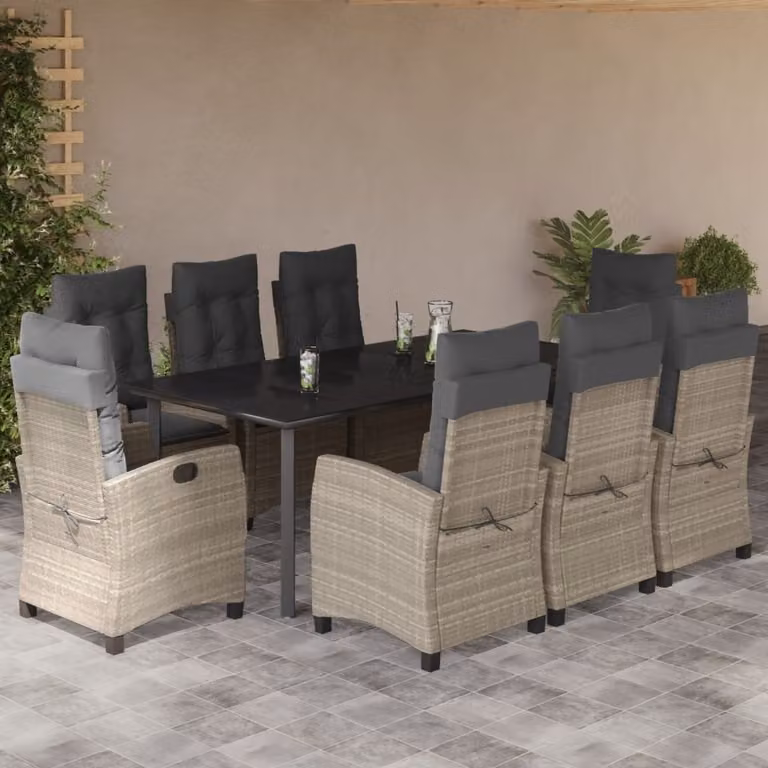 Maison Exclusive - Set Pranzo da Giardino 9pz con Cuscini Grigio Chiaro Polyrattan