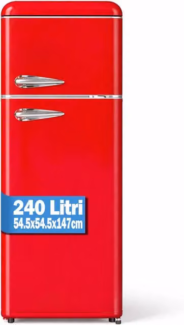 Frigorifero 240L Doppia Porta Design Anni 50 Frigo Rosso Salvaspazio 54.5x147cm