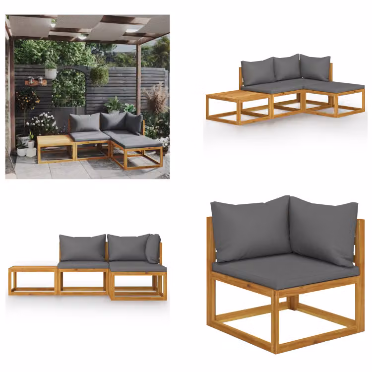 vidaXL Set salotto da giardino 4 pezzi con cuscini in legno massiccio di acacia - Set salotto da giardino - Set salotto da giardino - Set divano modulare - Set divano modulare