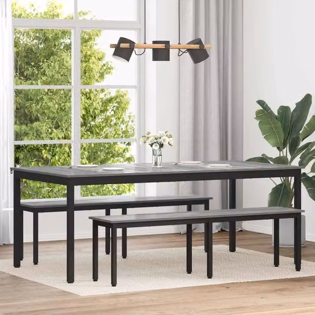 Tavolo da pranzo rettangolare moderno vidaXL in legno ingegnerizzato e metallo nero opaco L/P/H: 200 x 100 x 75 cm – 1