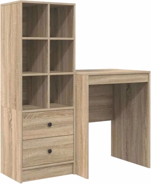 Scrivania moderna con cassetto e 2 scaffali in finitura Rovere Sonoma, L/P/H: 127,0 x 50,0 x 105,5 cm – 1