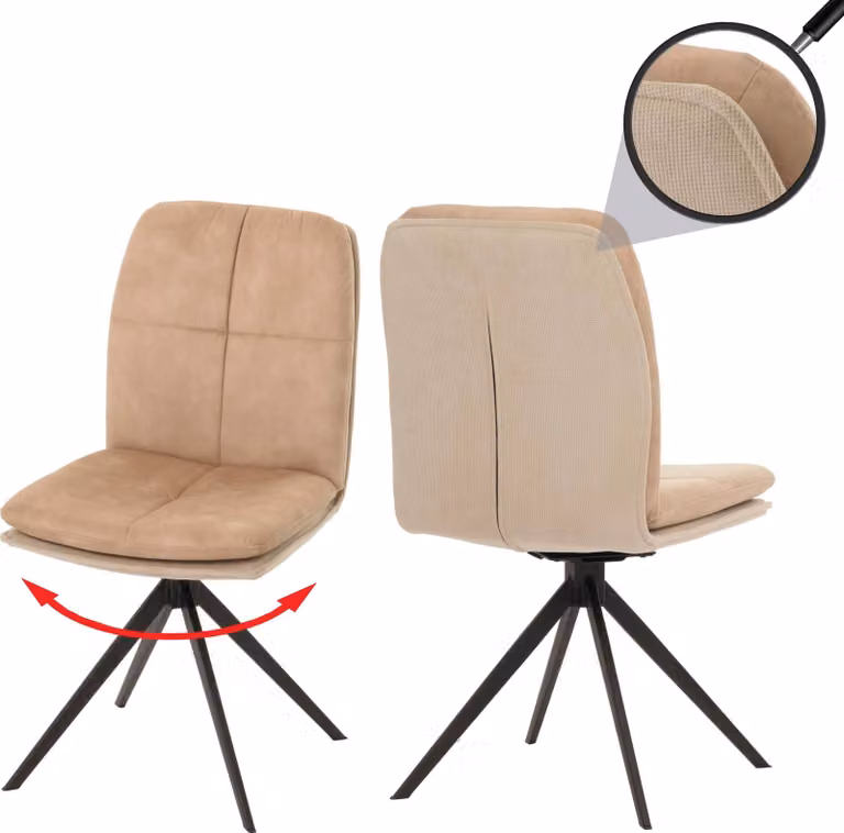 set di 2 sedie per sala da pranzo HWC-M68, poltrona da cucina, posizione girevole automatica, metallo tessuto/tessuto ~ beige