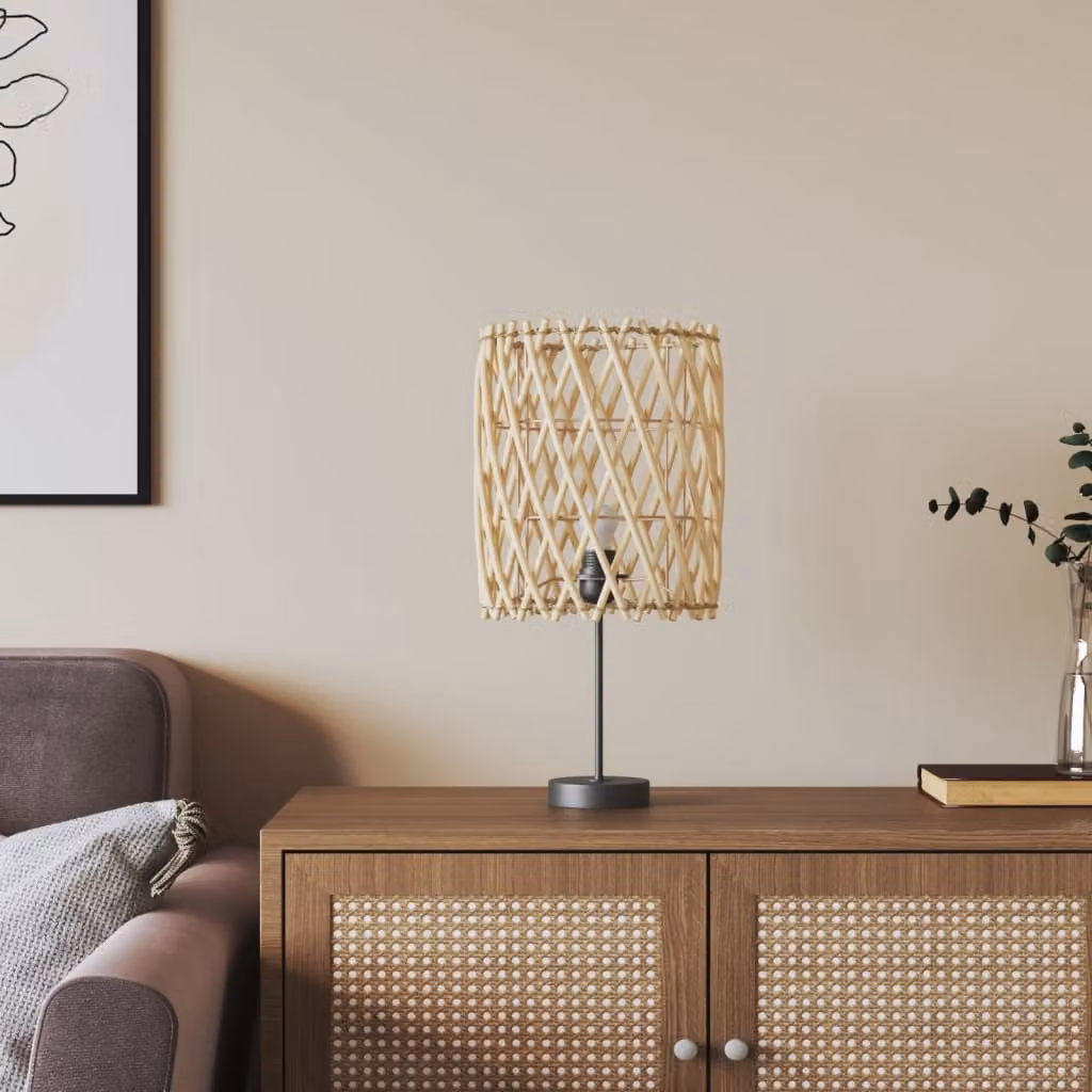 Paralume cilindrico vidaXL in rattan e metallo stile boho, colore beige/marrone, Ø: 23 cm, H: 28 cm, attacco E27