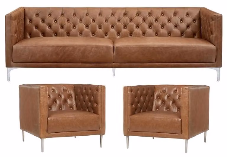 Braun Chesterfield 2 Sessel Leder Modern Design Sofa Kreative Möbel Sofa Set