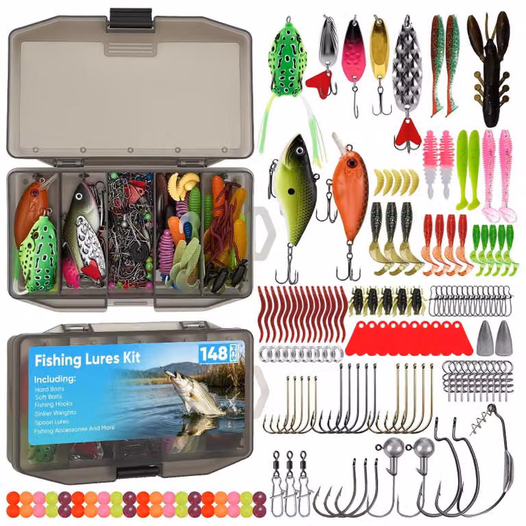 Kit completo da pesca da 148 pezzi, con scatola porta-attrezzatura e accessori