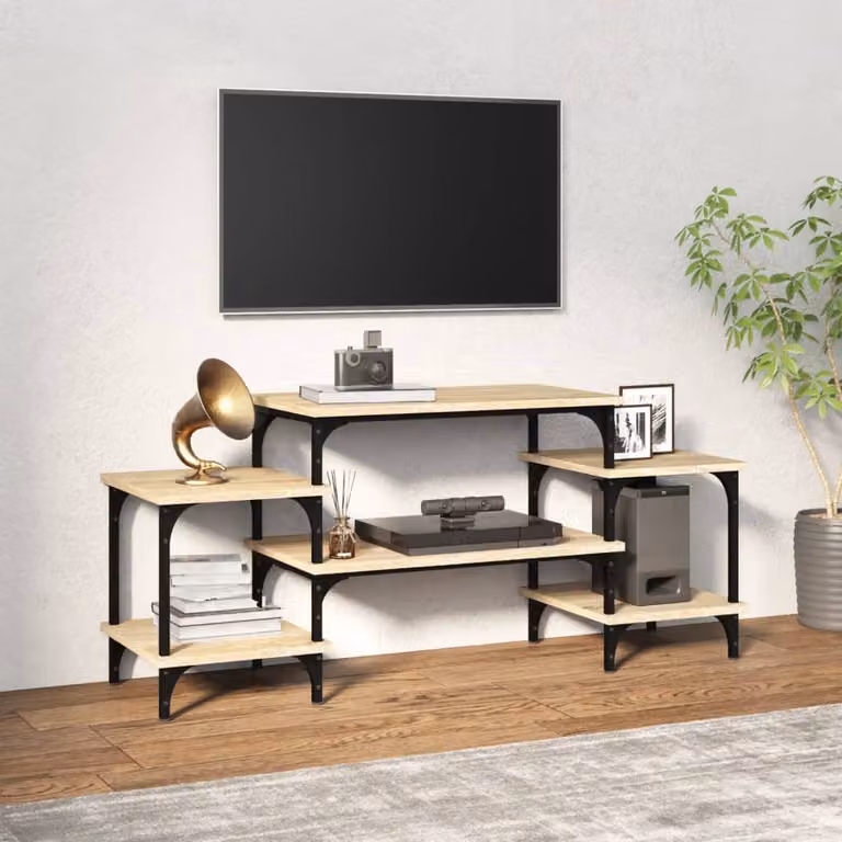 Mobile Porta TV vidaXL Rovere Sonoma Marrone in Legno e Metallo con Ruote L 117 cm x P 35 cm x H 52 cm