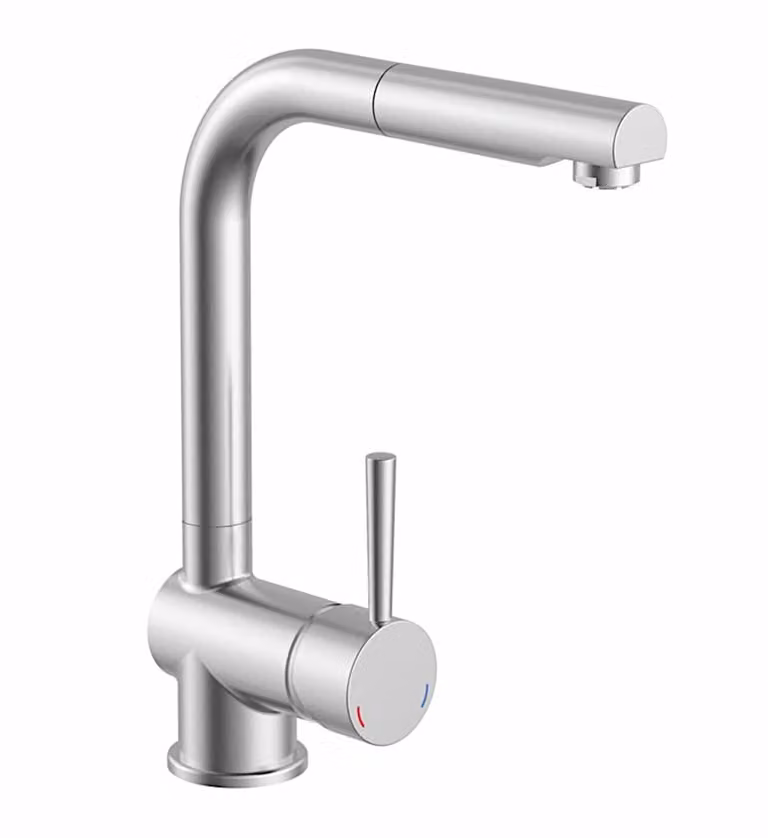 Miscelatore monocomando NABER a bassa pressione DRIVE 2 in COLORE INOX con bocca estraibile / rubinetto