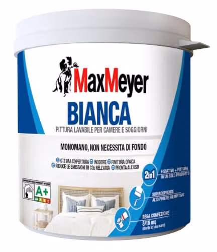 MaxMeyer Pittura Bianca Monomano 0,75L Opaca Interni 2 in 1 Lavabile