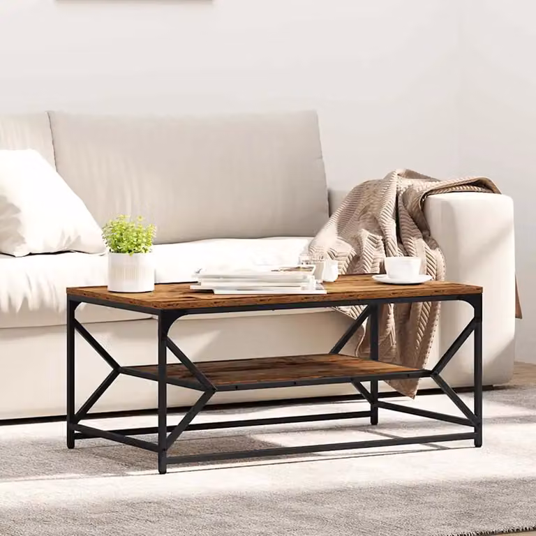 vidaXL Tavolino da salotto moderno in legno e metallo marrone L: 90 cm, P: 50 cm, H: 40 cm