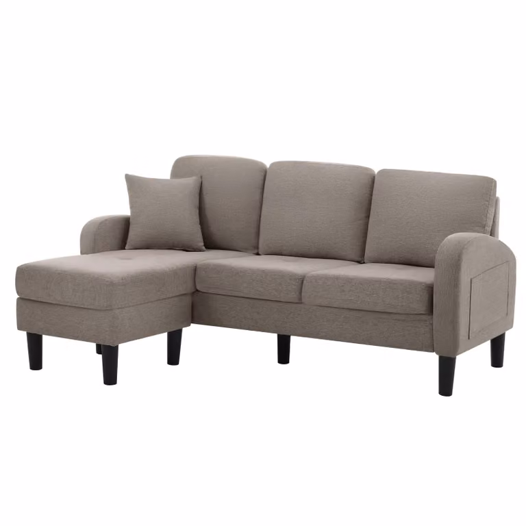 AIORBER Divano angolare a L con chaise longue, 3 posti, lino di cotone, design modulare, comodo e salvaspazio, 166x118x77cm, grigio scuro antico