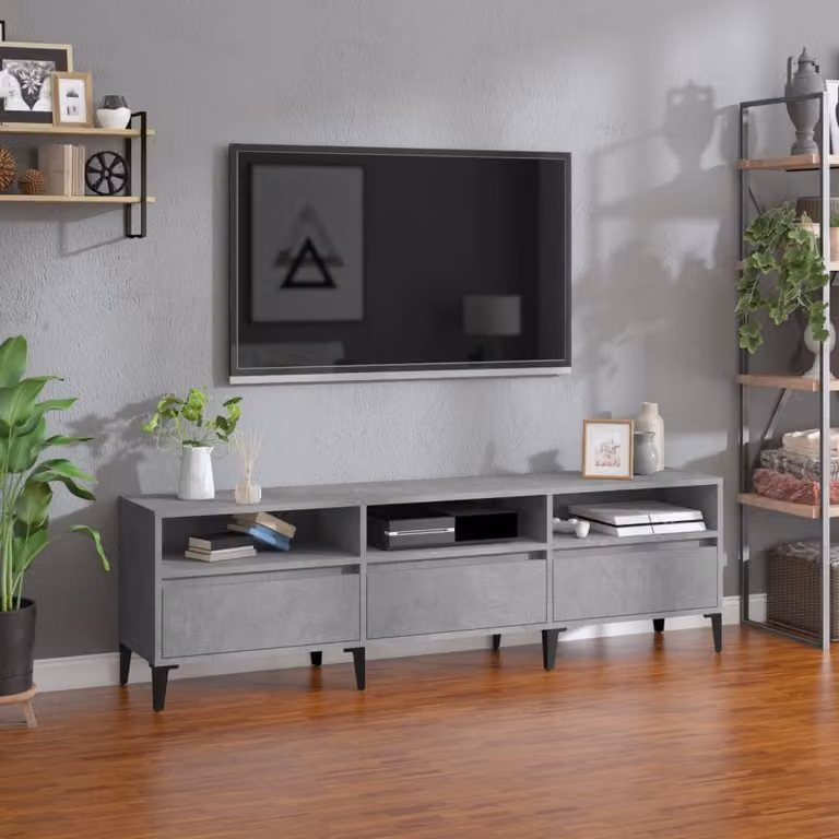 Mobile TV vidaXL in stile rustico grigio con compartimenti multimediali, L 150 cm x P 30 cm x H 44,5 cm