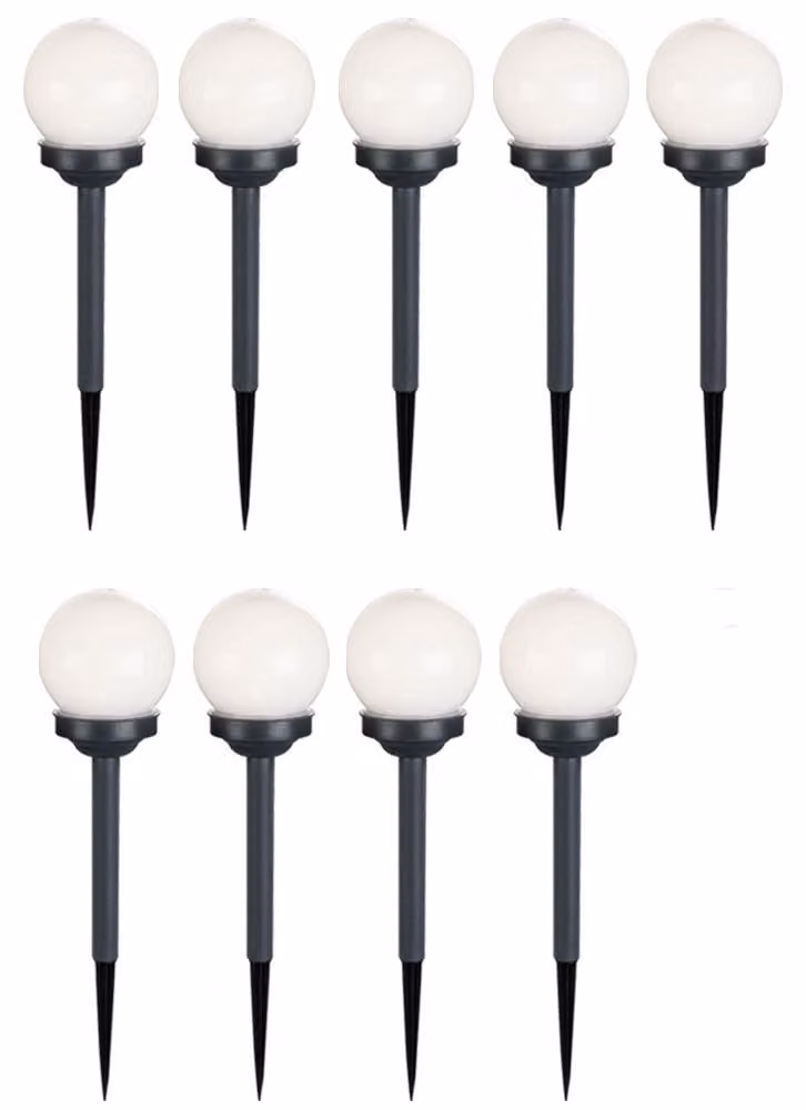 set di 9 globi solari a LED bianchi, puntale a terra, DxH 10x38 cm