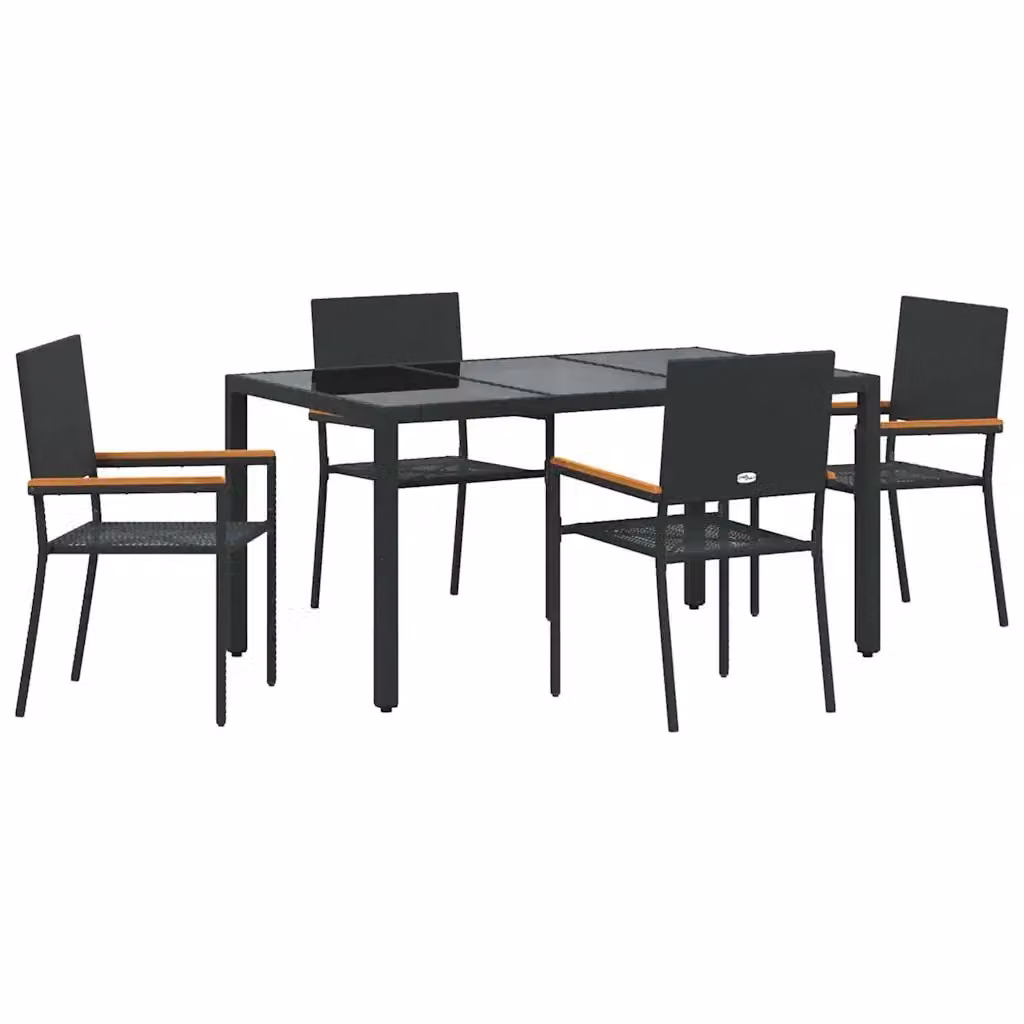 Set da pranzo per giardino vidaXL in polyrattan nero e marrone con tavolo in vetro e legno di acacia, 5 pezzi – 2