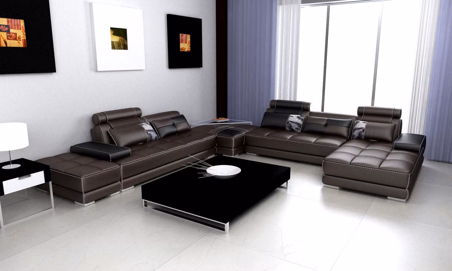 Moderne Design Polster Wohnlandschaft Ledersofa Sofa Couch Sitz Eckgarnitur