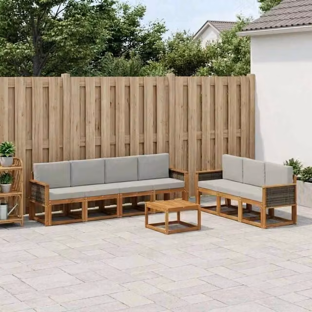 Set di divani da esterno 7 pz Naturale e Grigio Chiaro 3385047